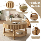 TesNus 31.5'' Round Coffee Table with Storage, Modern Wood Coffee Table for Living Room, Small Center Table with Hidden Compartment & Open Shelf, Farmhouse Boho Mid Century Coffee Tables, Natural Wood