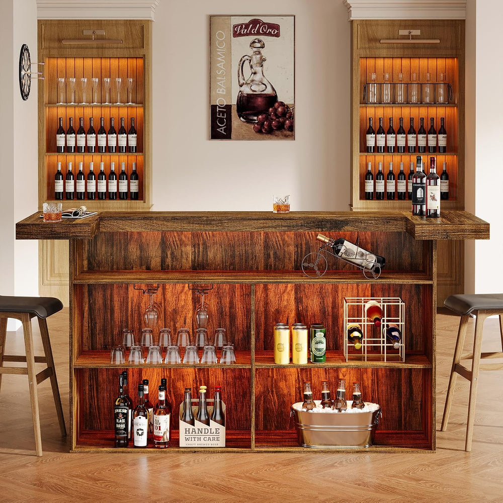 Tribesigns 4-Tier Bar Table, 70.9-Inch Large Home Bar Unit, Brown | with Stor...