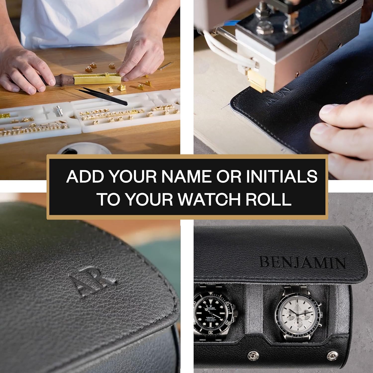 DailyWatch | Personalized Watch Roll Travel Case For 3 Watches - Handmade Genuine Leather Travel Case With Custom Engraving of Name or Initials -