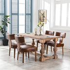 Mid Century Modern Dining Chairs Set of 6 PU Leather Upholstered Side Chairs, Modern Kitchen Armless Parson Chairs Solid Wood Dining Chairs, Brown