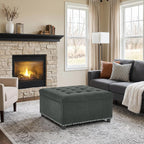 Mofolit Square Storage Ottoman Versatile Coffee Table(30",Dark Grey) | Vintage Tufted Nailhead Ottoman Couch Footrest For Living room ,Bedroom ,Entryway And Apartment.