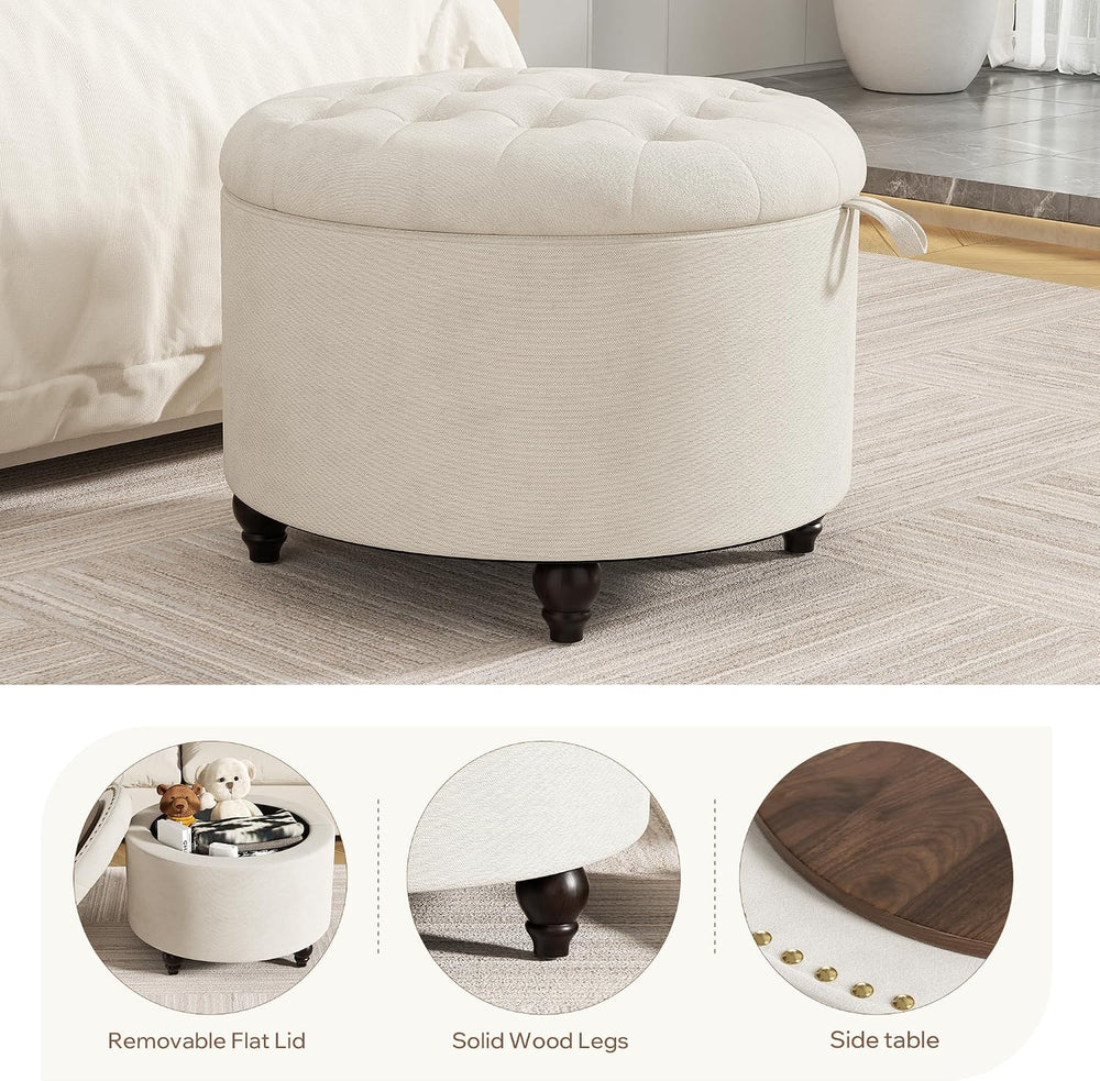 24 Inch Round Storage Ottoman,Modern Tufted Ottomans,Circular Coffee Table wi...