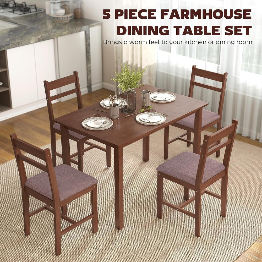 HOMCOM 5-Piece Solid Wood Dining Table Set for 4, Light Brown and Brown | Far...
