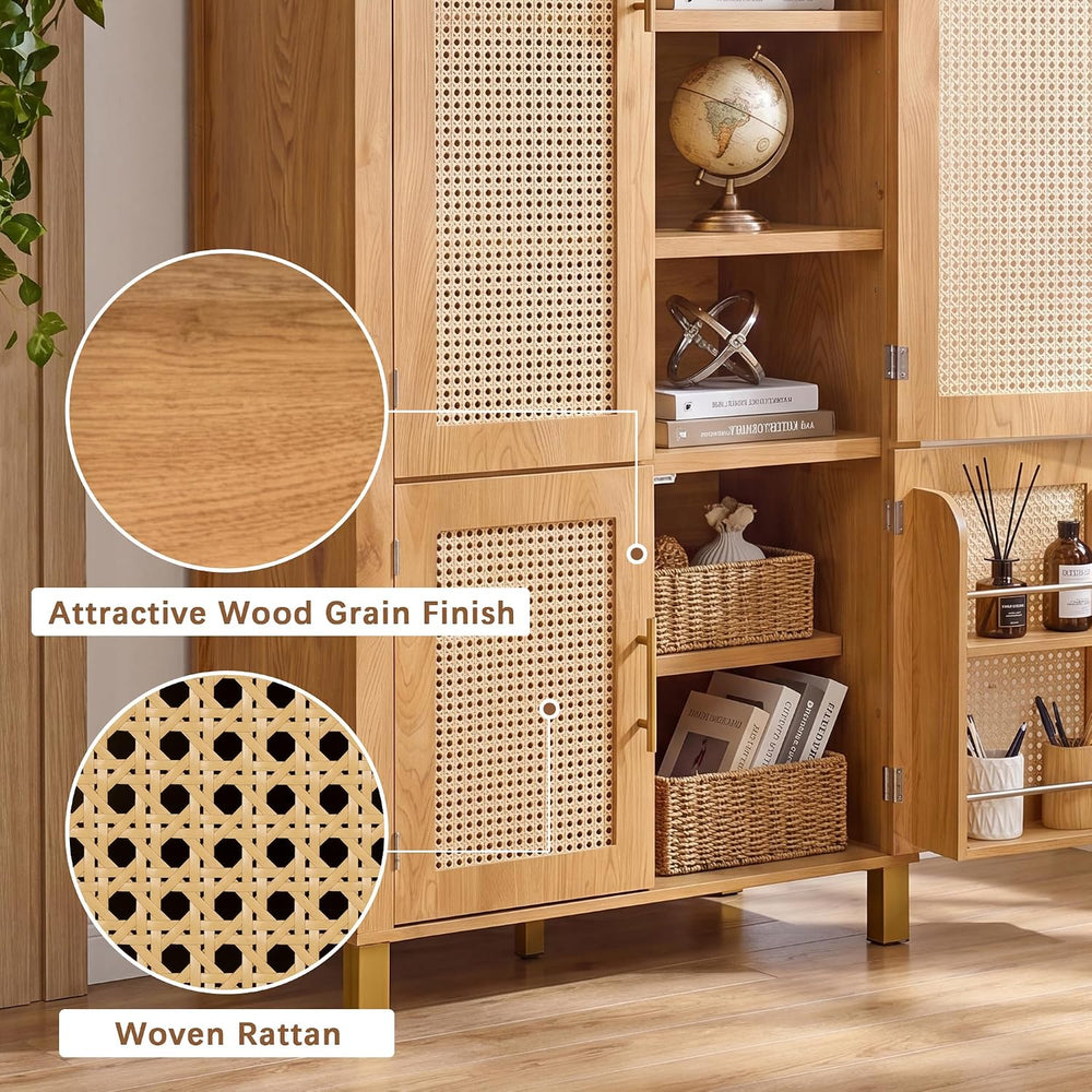 Merax 71'' Tall Farmhouse Rattan Arched Storage Cabinet | Boho Style ...
