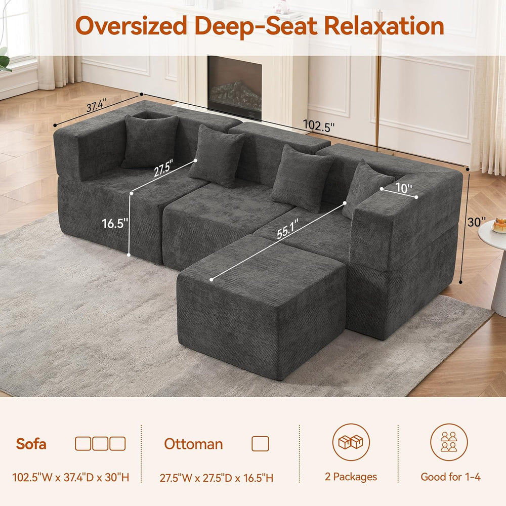 MONVANE 103'' Modular Sectional Sofa, Comfy Chenille Cloud Couch with...