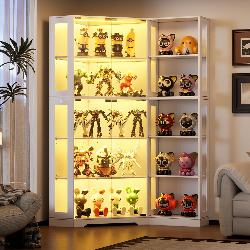 PAKASEPT Corner Display Curio Cabinet with Glass Doors, Glass Display Case wi...