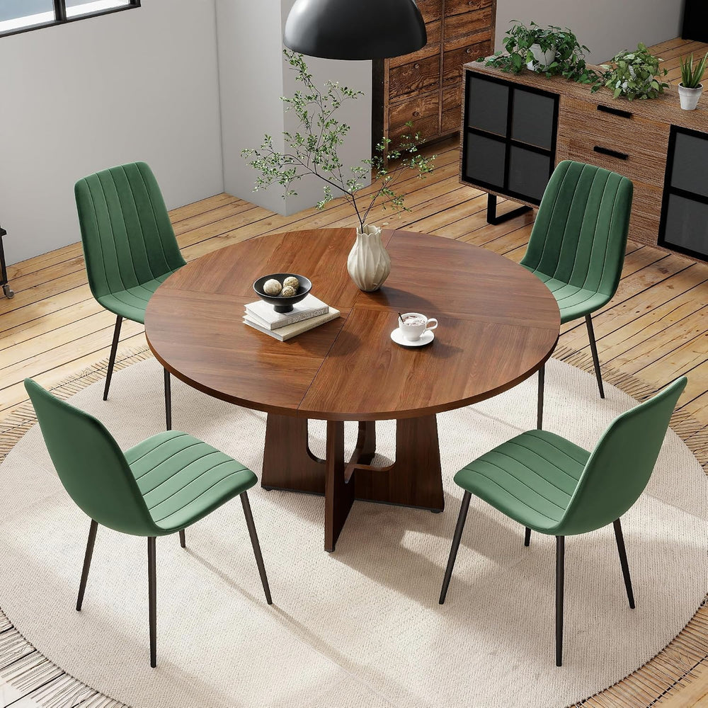 yeag Mid Century Round Dining Table Set for 4, 47" Rustic Wood Kitchen T...