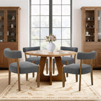 Modern Dining Chairs Set of 4, Walnut Upholstered Kitchen & Dining Room Chairs, Mid Century Wooden Dining Chairs Oversized Sturdy Fabric Rounded Chairs Curved Back, Dark Grey