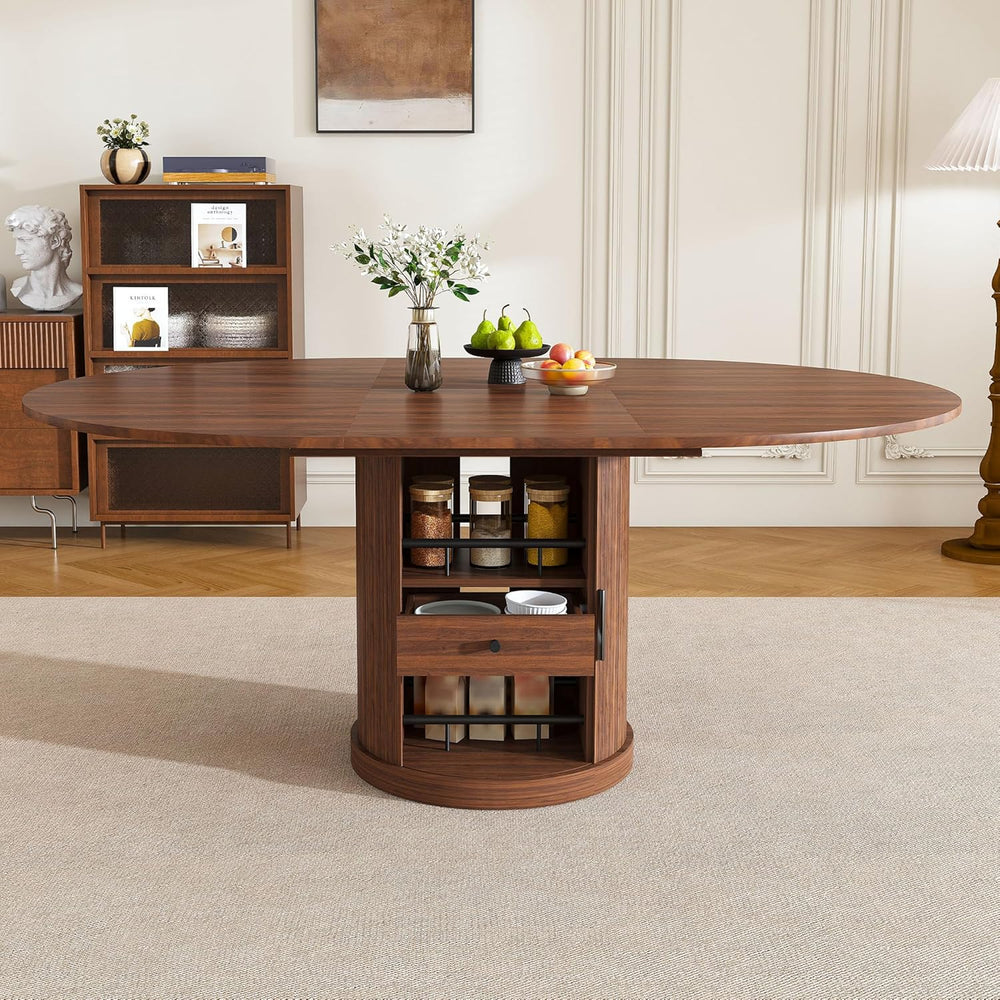 Round Extendable Dining Room Table for 4 6, 47"-59" Oval Expandable...