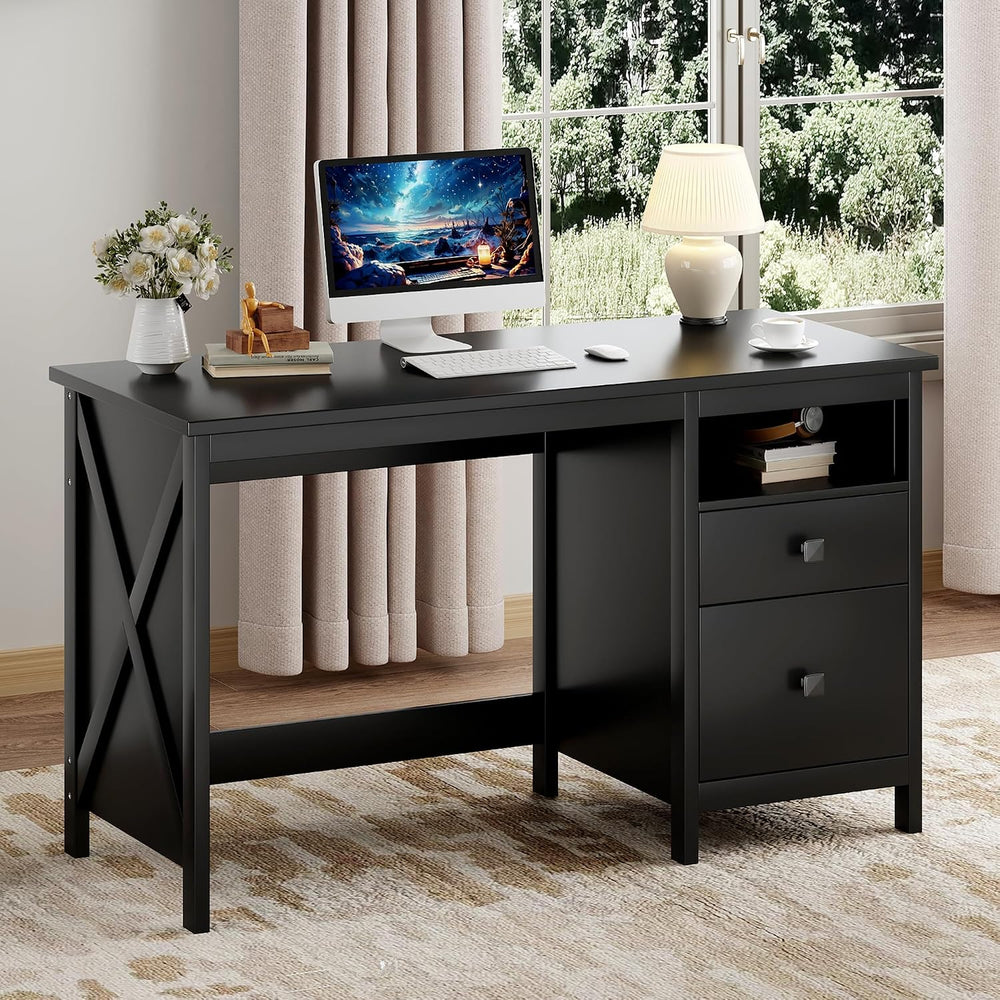 BHG 47.2" Farmhouse Desk with Drawers,Computer Desk for Home Office,Black