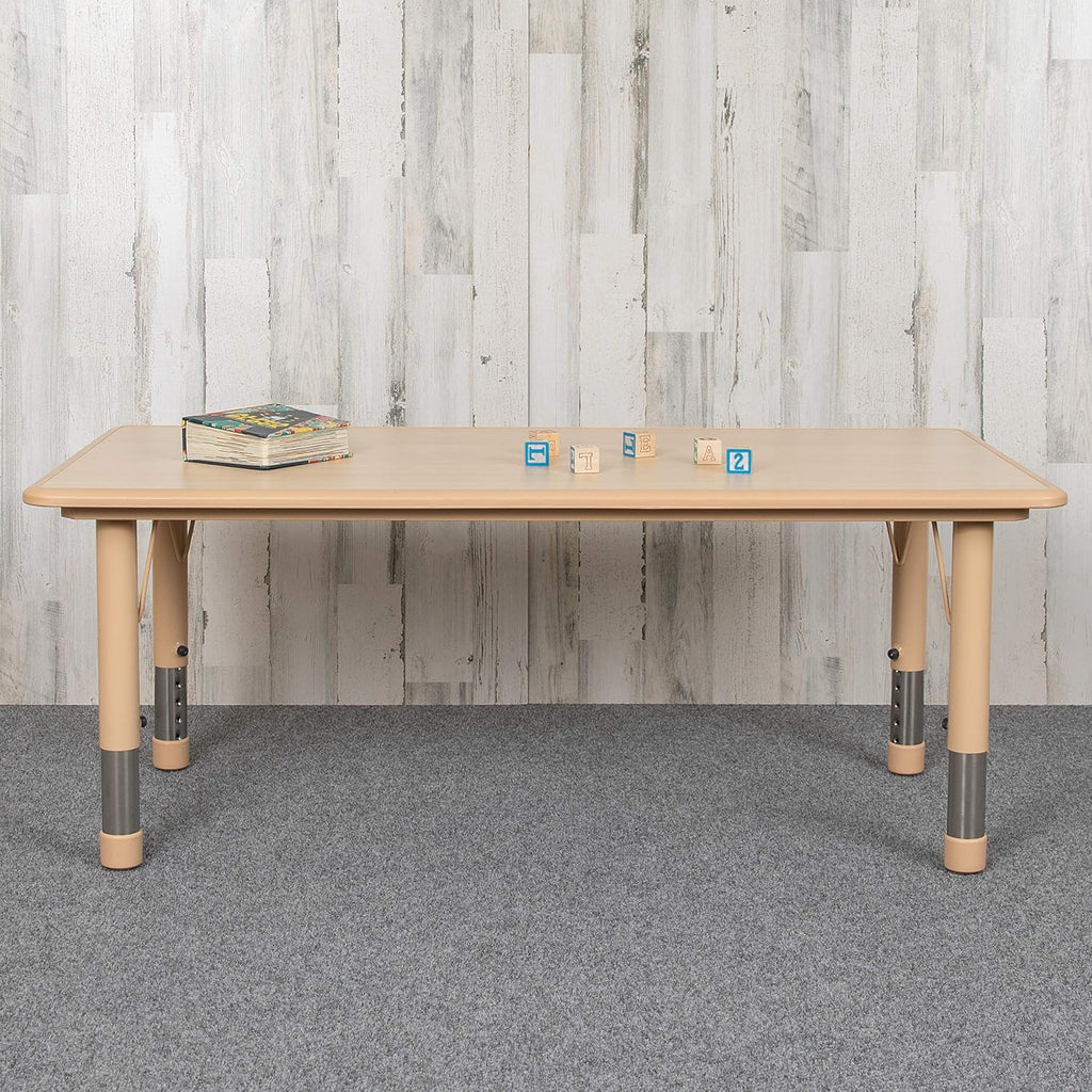 EMMA + OLIVER Adjustable Kids Activity Table for Home Use, Height-Adjustable Classroom Table for Kids, 23.625" W x 47.25" D x 14.5-23.5" H, Natural