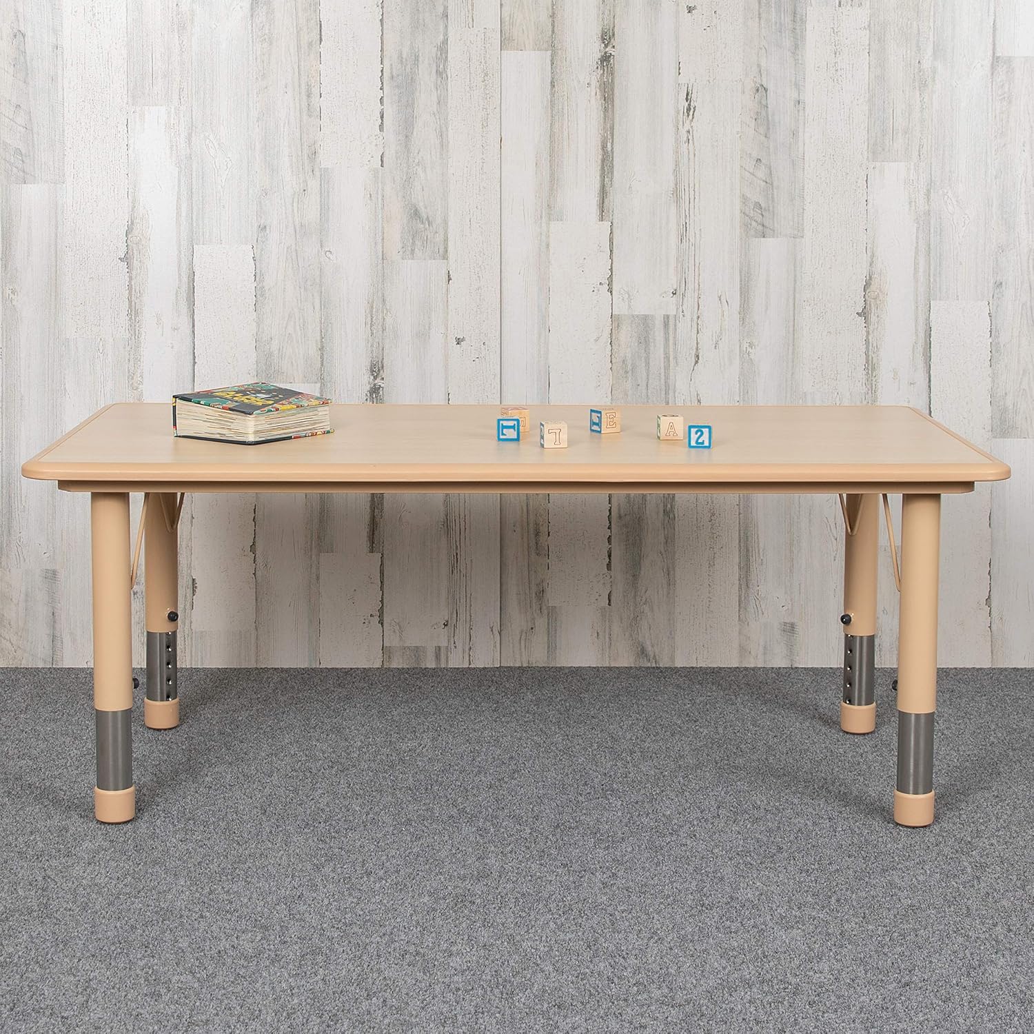 EMMA + OLIVER Adjustable Kids Activity Table for Home Use, Height-Adjustable Classroom Table for Kids, 23.625" W x 47.25" D x 14.5-23.5" H, Natural