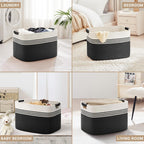 100L Extra Large Laundry Basket with Leather Handles for Living Room Storage, Woven Rope Baskets for Blanket, Kids Toy, Gifts, Wicker Hamper for Bedroom Dirty Clothes, 24"x16"x16" White Black