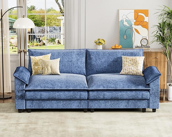 Homall 80" Modular Sectional Sofa, Loveseat Sofa Couch with Double-Layer Cushion, DIY Combination Chenille Deep 2-Seat Cloud Couch for Living Room, Apartment (Dark Blue, Loveseat Sofa)