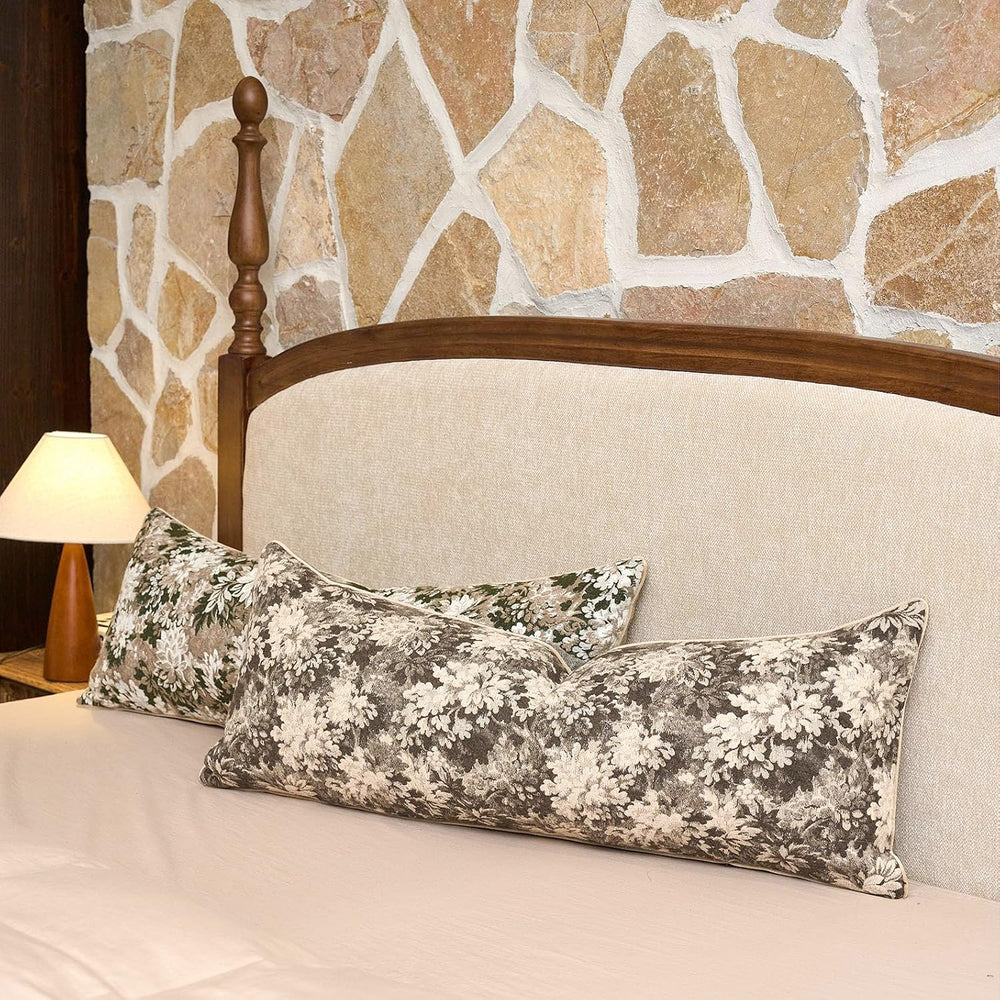 Yangest Neutral Floral Pillow Cover 14 x 36 Inches, Vintage Chenille Accent T...
