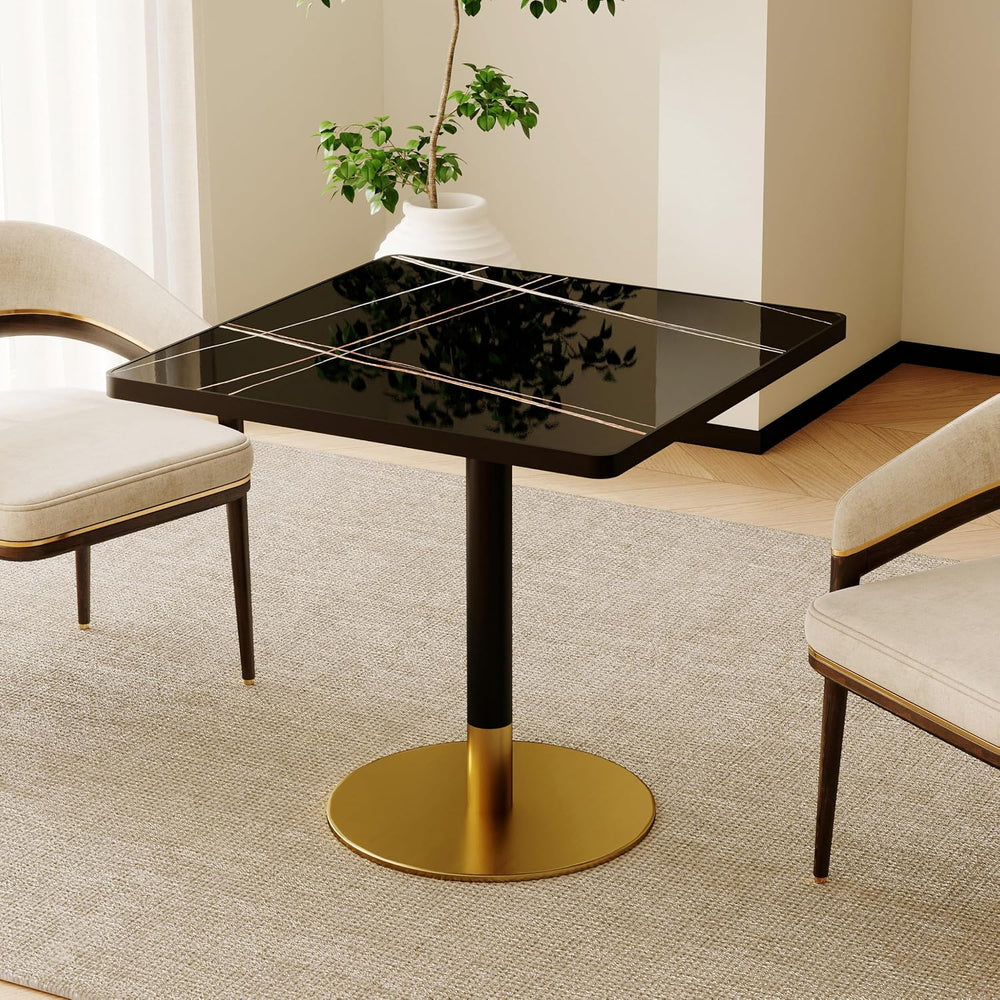 Henf 31.5'' Square Dining Tulip Table for 2 4, Modern Black Faux Marb...