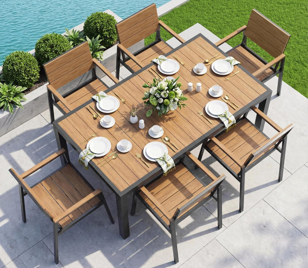 Vexwalx 7-Piece Outdoor Dining Set, Aluminum Dining Table Set for 6, Patio Ta...