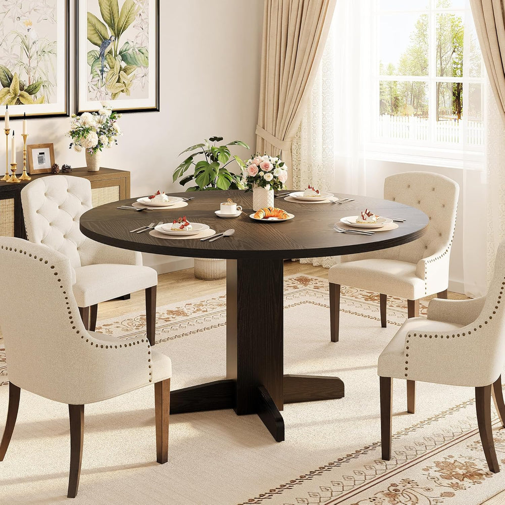 IDEALHOUSE Round Dining Table for 4-6 People, 47" Wood Kitchen Table wit...
