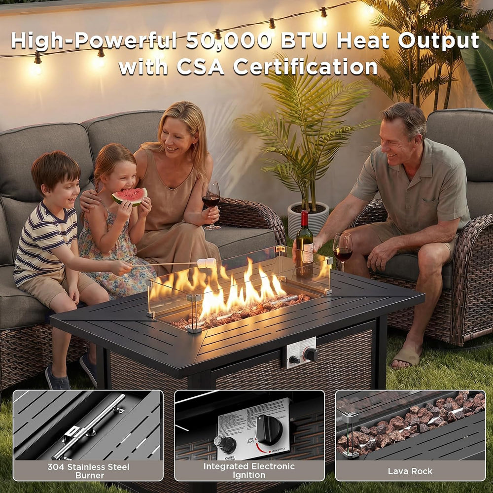 Luxury Patio Furniture Set with Fire Pit Table-6 Pieces All Weather Outdoor S...