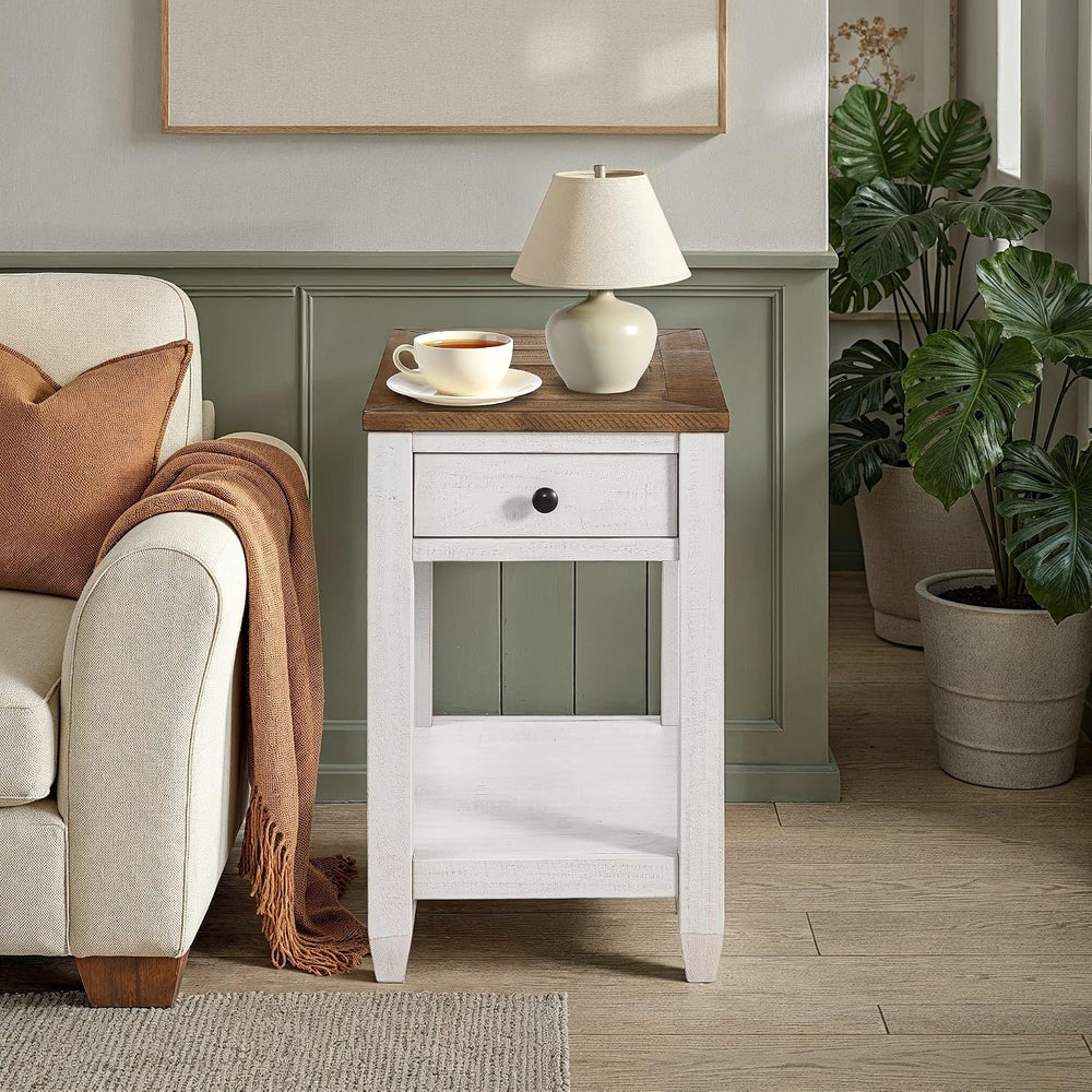 Martin Svensson Home Napa Farmhouse Chairside End Table with Charging Station...