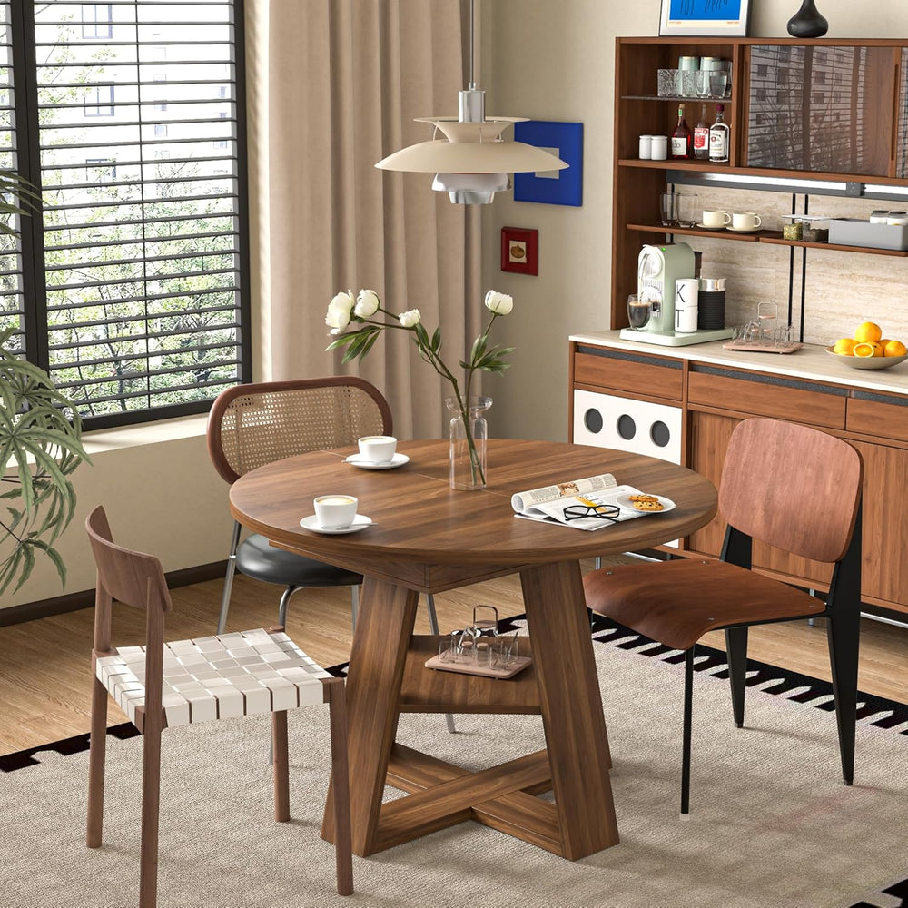 43.3"-59" Extendable Round Oval Dining Table for 4-8 with Storage S...