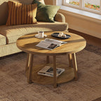 LITTLE TREE Round Coffee Table, 2-Tier Center Table with Storage | Wooden Legs, 31.5 Dia. x 19.6 H Inches, Easy Assembly, Circle Coffee Tables for Living Room, Bedroom