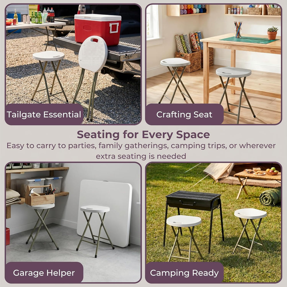 Lavish Home Portable Folding Stools with Backless Seat Set of 4, White, 18”