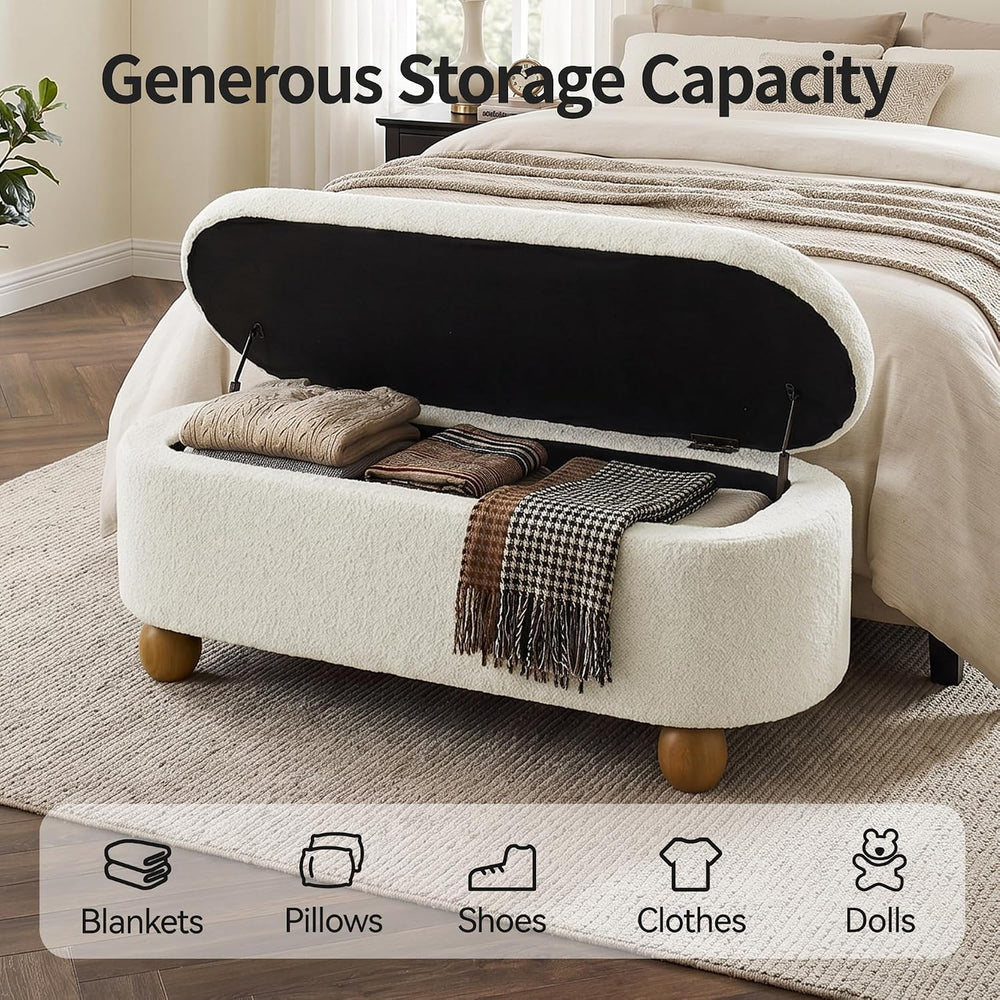VKNOW 44.8" Storage Ottoman Bench End of Bed Bench with Hinge, Beige | C...