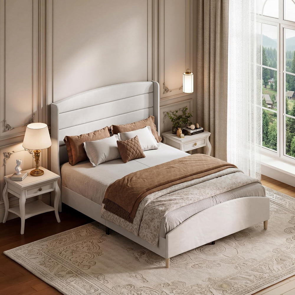 Queen Size Bed Frame,Upholstered Platform Bed,Wingback Headboard