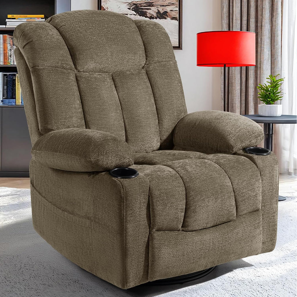 Swivel Rocker Recliner Chair for Adults – Manual Glider Sofa with Massage, Heat & Vibration, 360° Rocking for Living Room or Nursery