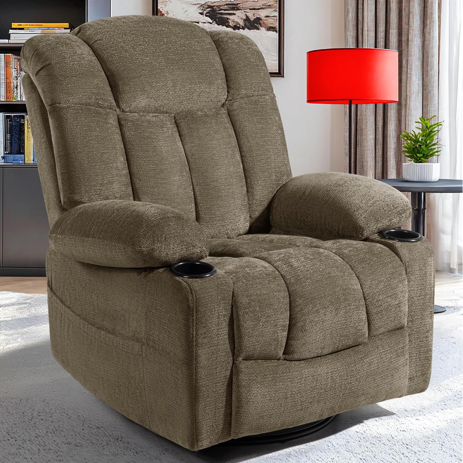 Swivel Rocker Recliner Chair for Adults – Manual Glider Sofa with Massage, Heat & Vibration, 360° Rocking for Living Room or Nursery
