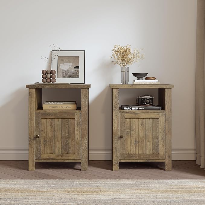 ChooChoo Farmhouse Nightstands Set of 2, Rustic Vintage End Side Table with S...