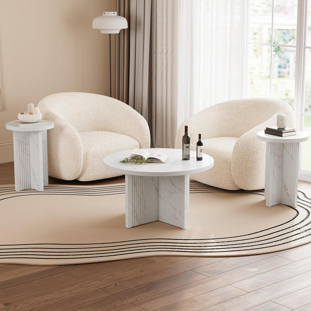 LEVNARY 2-Piece Round Coffee Table Set, 31.5" Coffee Table & 15.78&q...