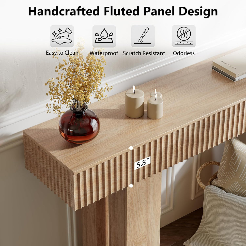 63-Inch Long Entryway Console Table with a Fluted Design, Thick Wood Farmhous...