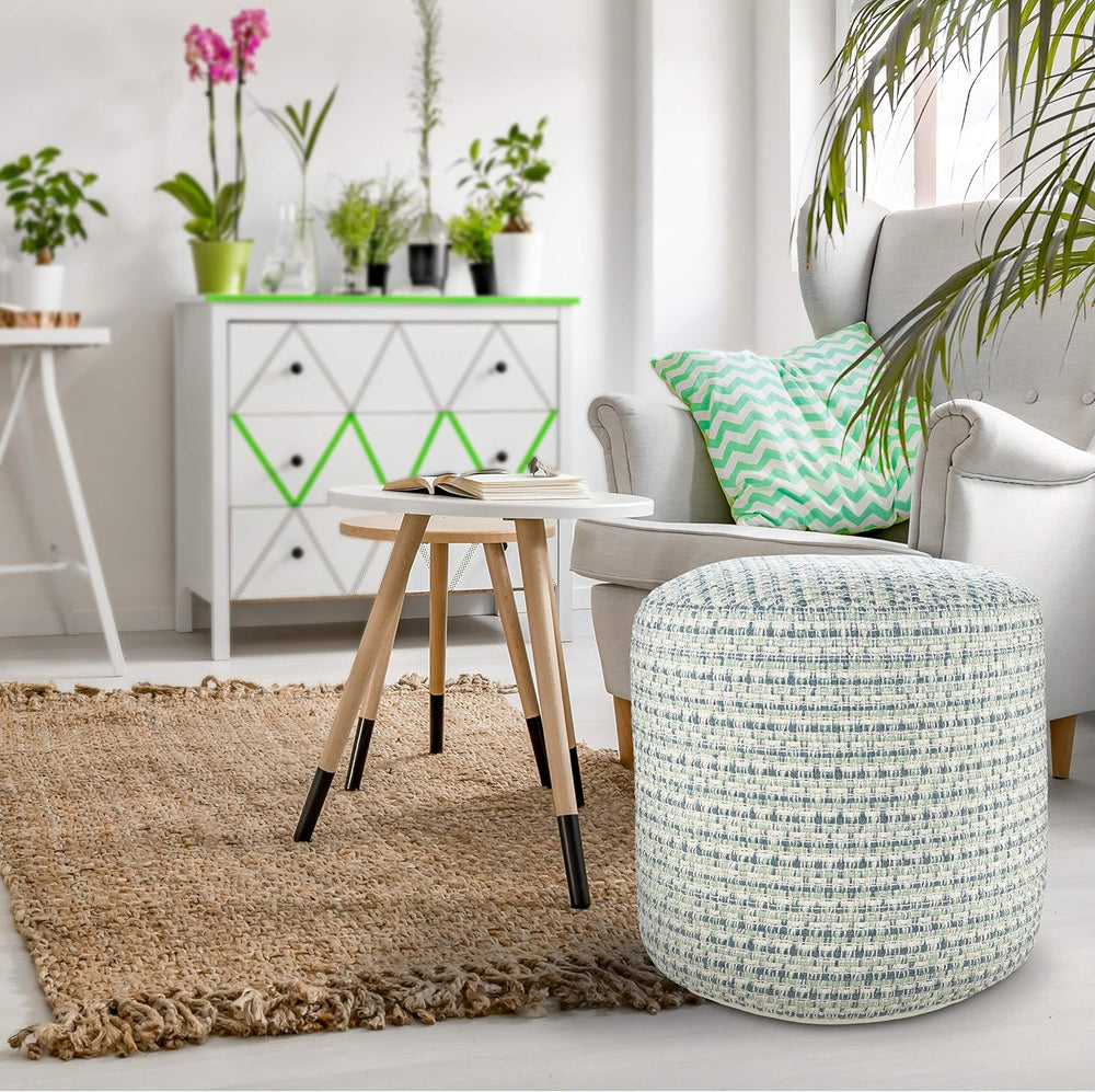 LR Home Interwoven Coastal Delight Indoor Outdoor Pouf, Blue/Green/White, 20&...