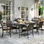 Yaheetech Set of 4 Stackable Outdoor Rattan Dining Chairs, All-Weather Armchair w/Armrests, Steel Frame for Garden, Patio, Deck, Yard, Poolside, Brown