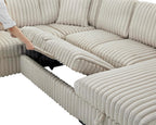 122-Inch Oversized Sectional Sleeper Sofa with Pull Out Bed,Khaki | Plush Corduroy U Shaped Modular Couch Gifts for Men Women, Storage Chaise Lounge and USB Charging Port,6 Seat Sectional Couch