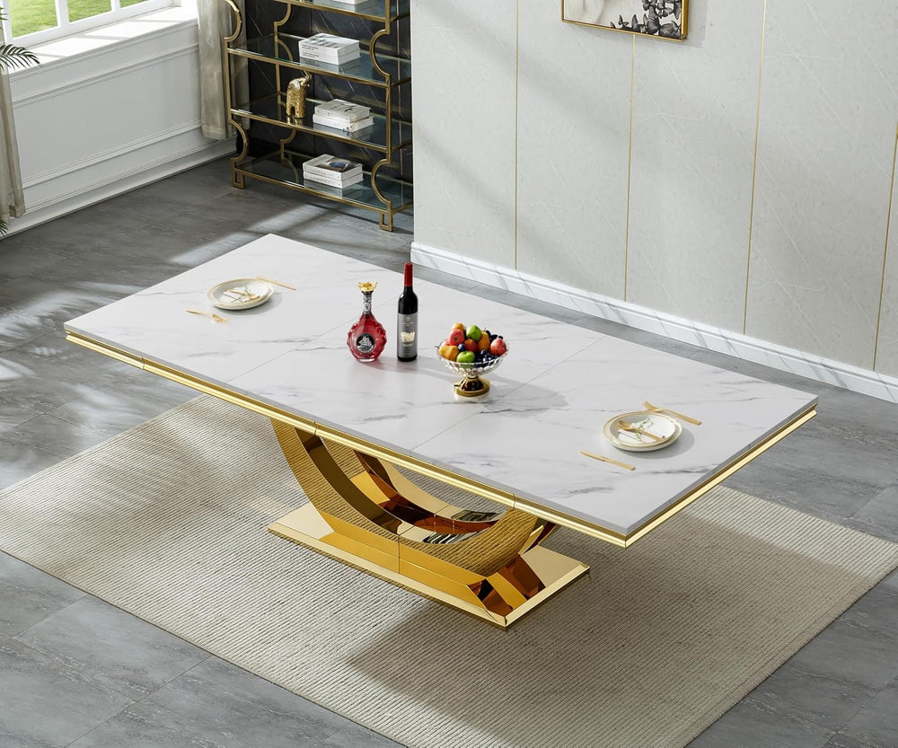 94" White Dining Table for 6-10, Modern Rectangular Kitchen Table with F...