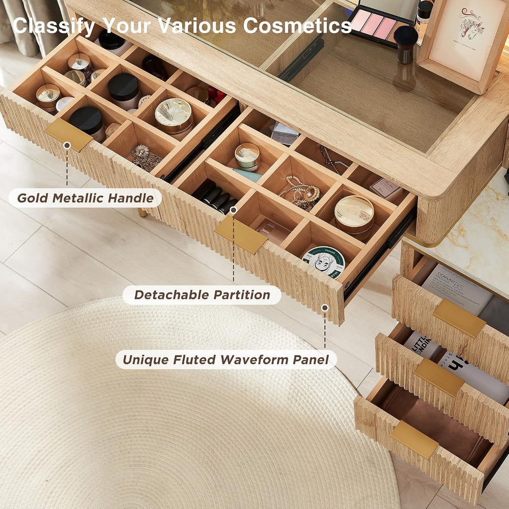 T4TREAM Fluted Makeup Vanity Desk with 36" HD Lighted Mirror, 48" B...