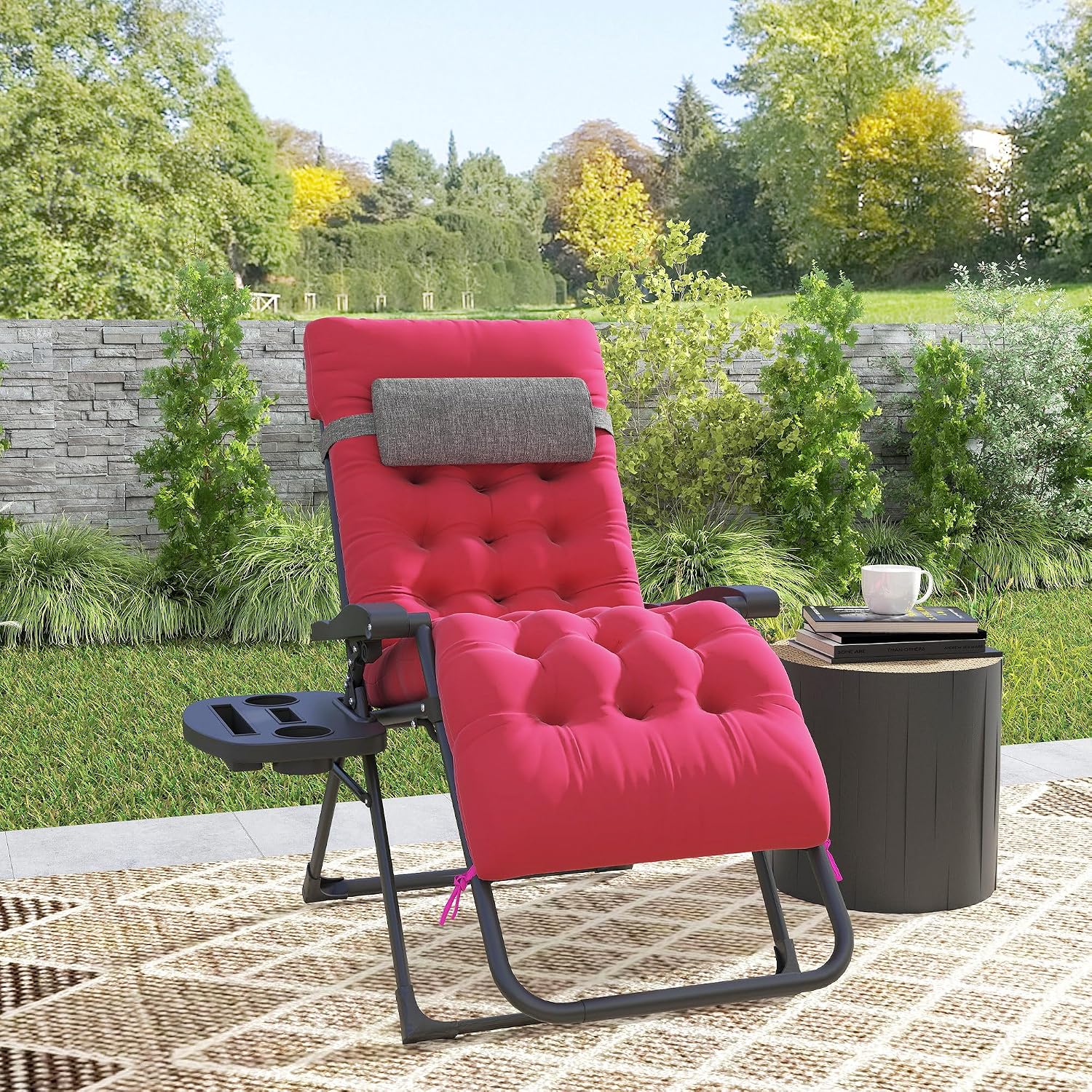 Outsunny Zero Gravity Chair, Reclining Lounge Chair with Cushion,Red | Padded, Folding, Infinity, Side Tray, Indoor Outdoor, Supports up to 264 lbs