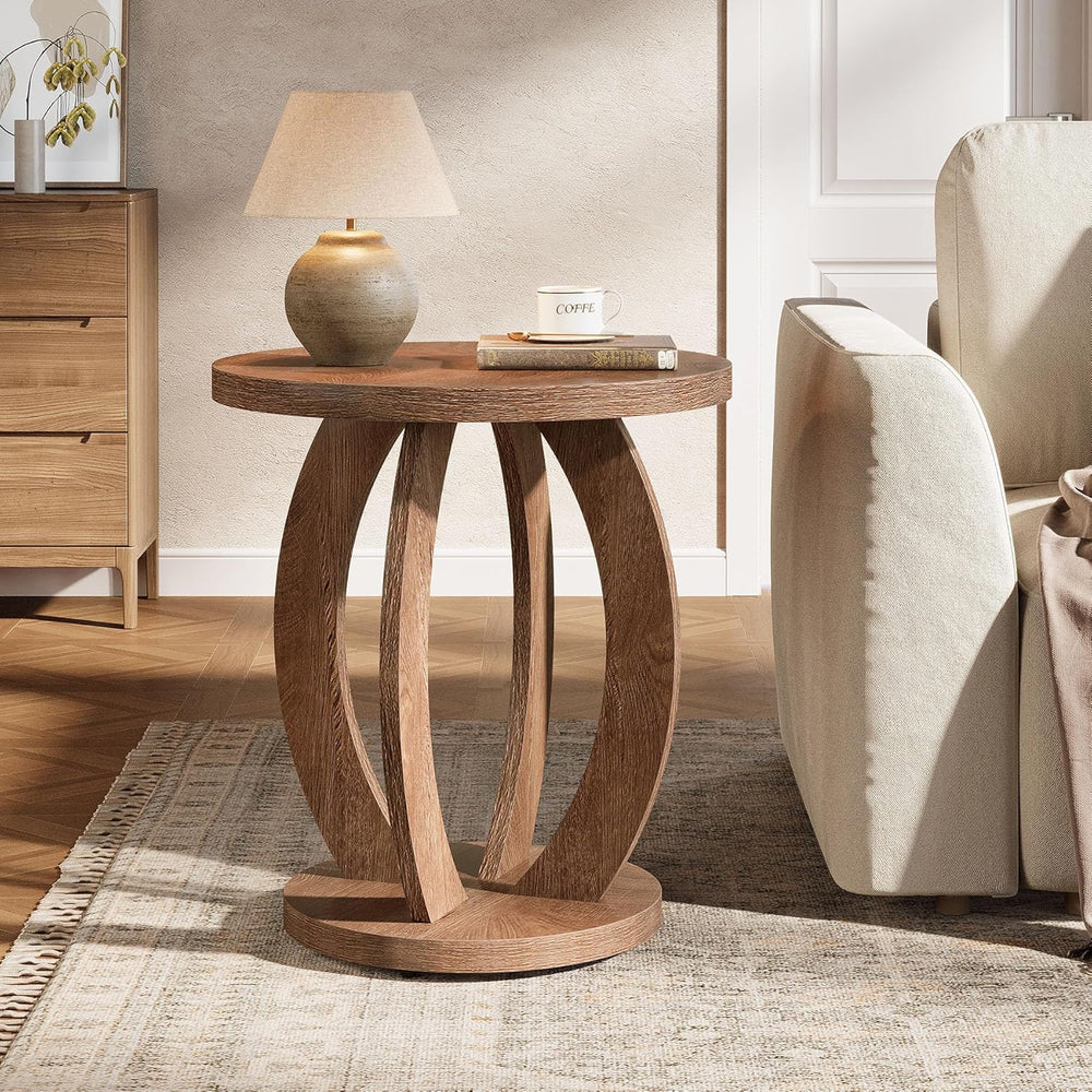 Tribesigns End Table, Round Side Table with Storage, Farmhouse Nightstand Bed...