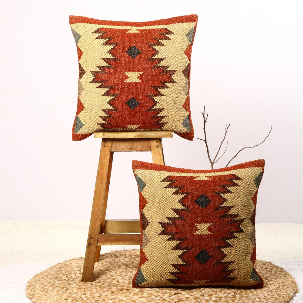 Trade Star Set of 2 Jute Wool Kilim Pillow Cover of 18x18 Inches