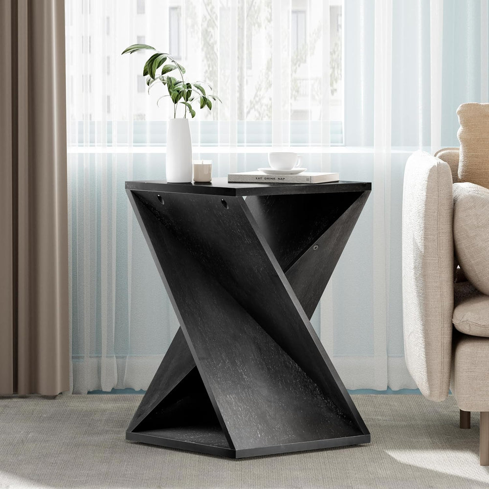 COZAYH Farmhouse End Table Square Solid Wood Pedestal Side Table Rustic Plant...
