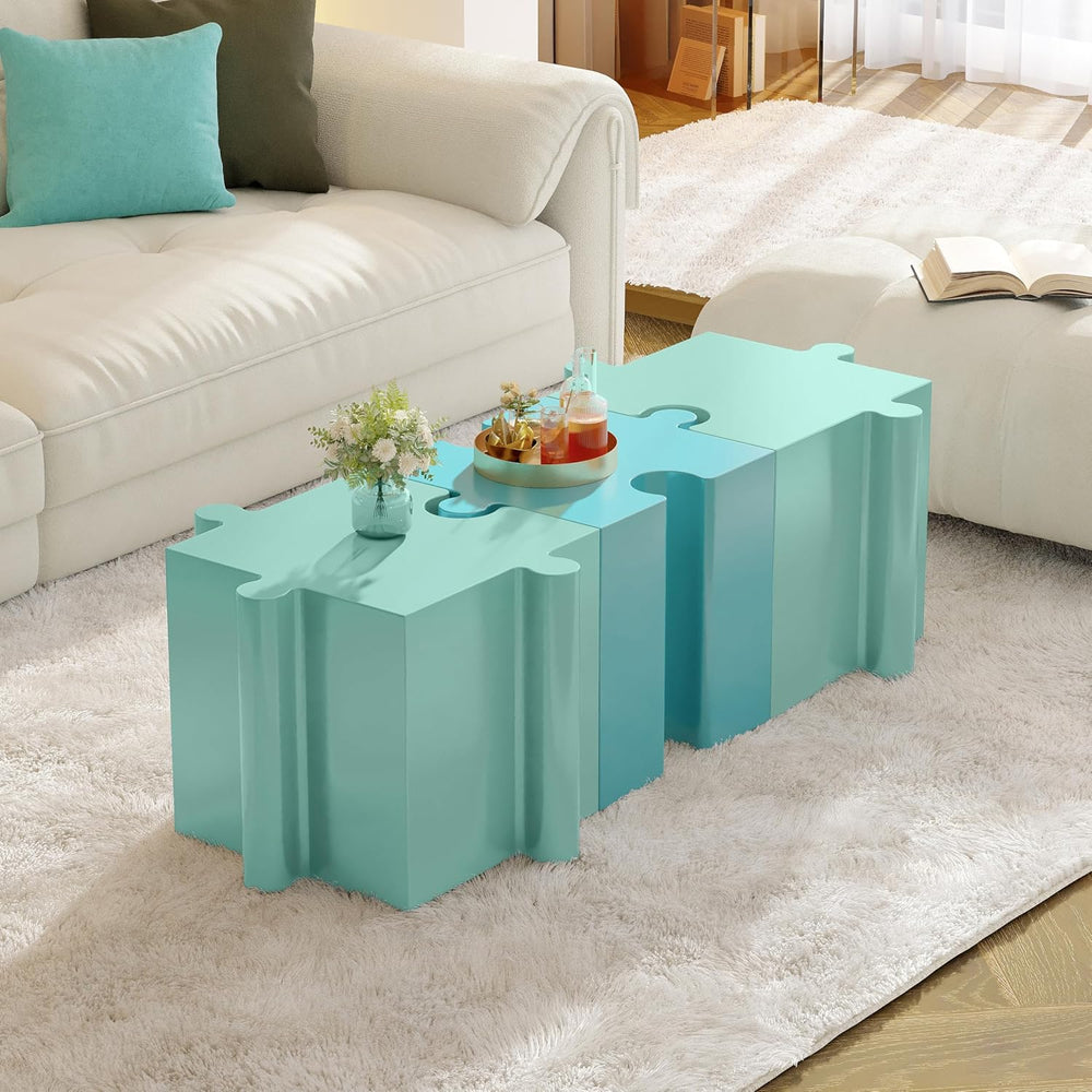 Merax 3 Piece Puzzle-Like Side Accent Table Set, Modular Accent Tables with I...