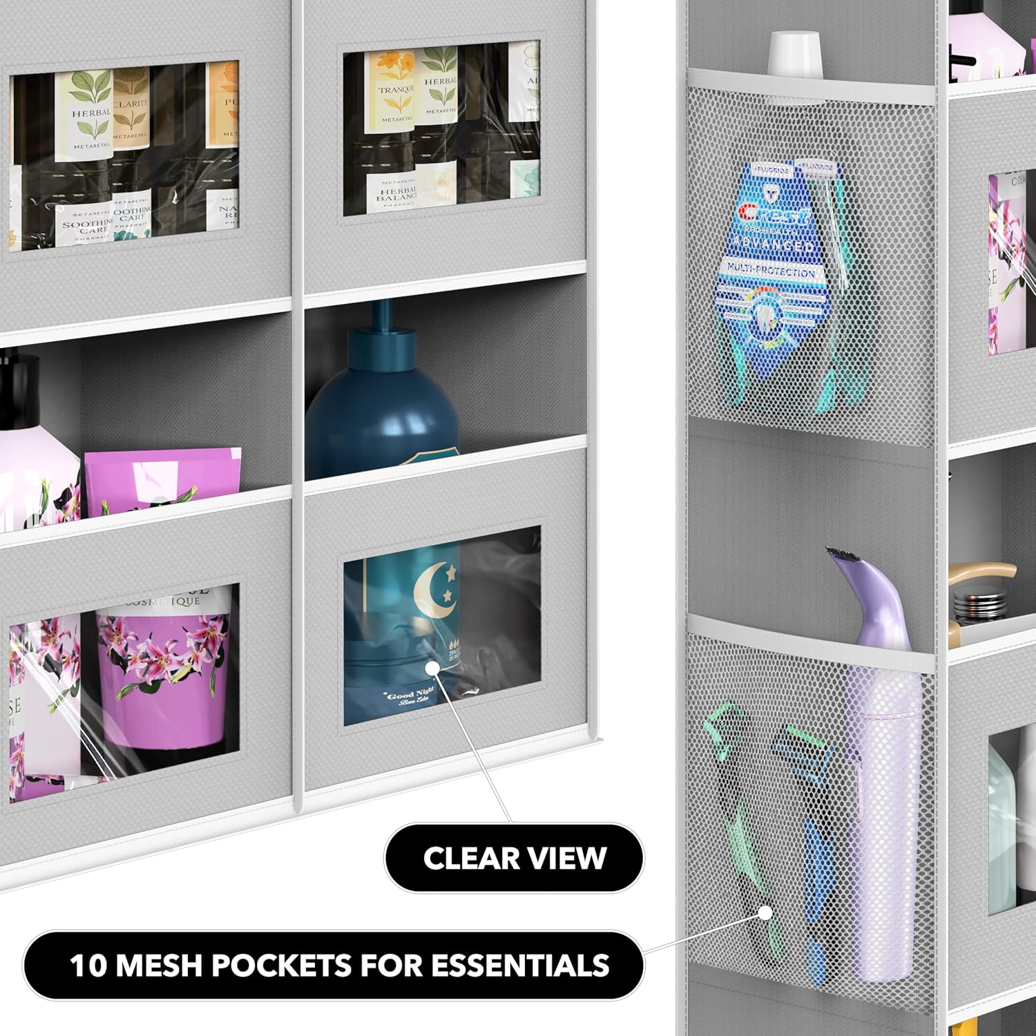 Simple Houseware Extra Large Heavy Duty 10 Pockets Over the Door Organizer | 80 lbs Capacity for Pantry, Closet, Bathroom, 5 Clear Window Pockets