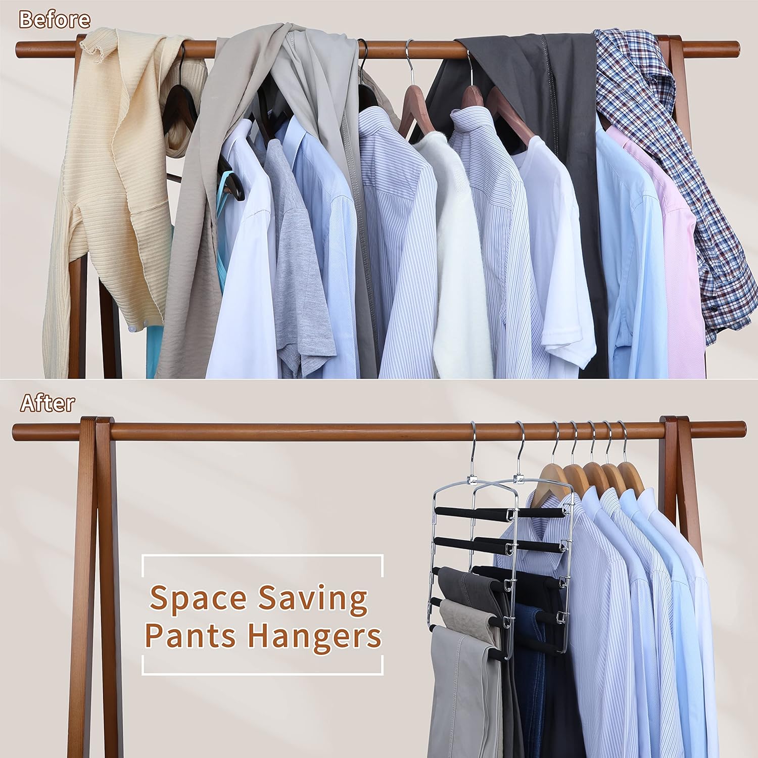 TOPIA HANGER Pants Hangers Space Saving, 2-Pack Swing Arm Pants Organizer for Closet, Non-Slip Foam Padded Organizer Hanger for Multi Slacks, Jeans, Trousers, Skirts, Scarfs, Black-CT08B