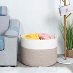 MINTWOOD Design Extra Large 22 x 16in Decorative Woven Cotton Rope Blanket Storage Basket Bin Living Room with Handles and Laundry Hamper for Pillows, Pool Towels, Dog Toys, Shoes, Light Brown
