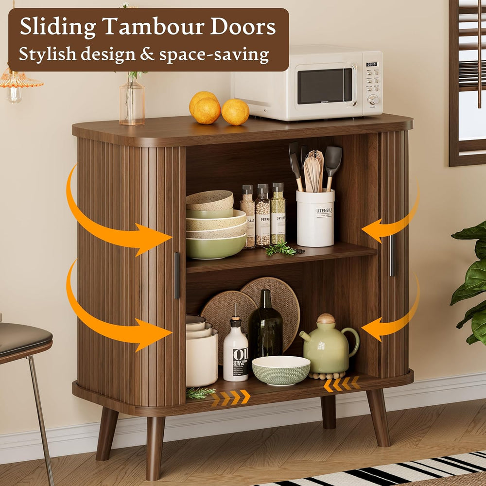 Sideboard Buffet Cabinet with Sliding Door, 31.5" Wide Fluted Modern Acc...