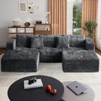 110 Corduroy Modular Sectional Boneless Sofa with 2 Ottomans, Convertible Cloud Couch with Deep Seats, Fluffy Memory Foam U Shaped Couch for Living Room, No Assembly Required (Gray)