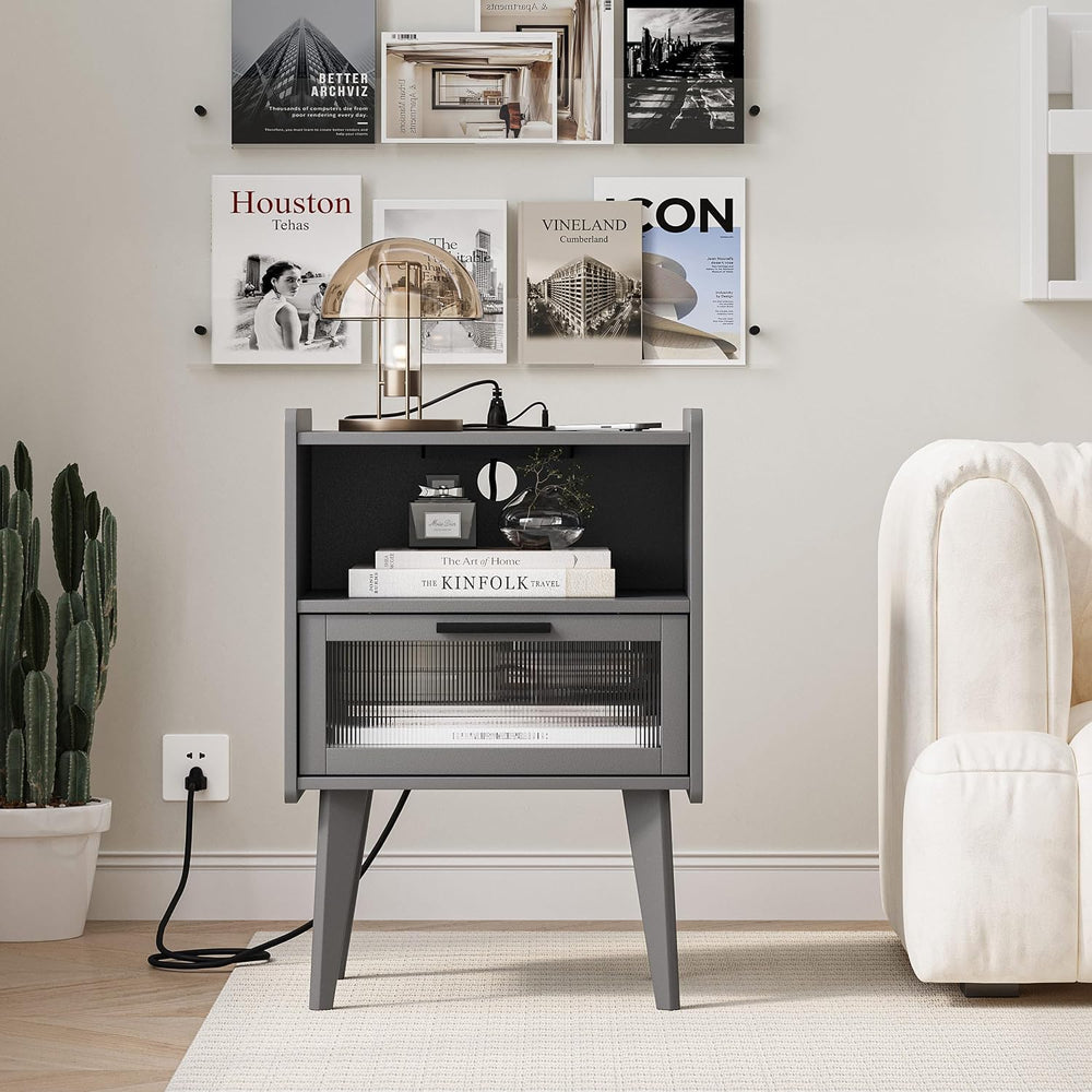 MMEOLUOOK Nightstand with Charging Station, Bedside Tables Set of 2, End Tabl...